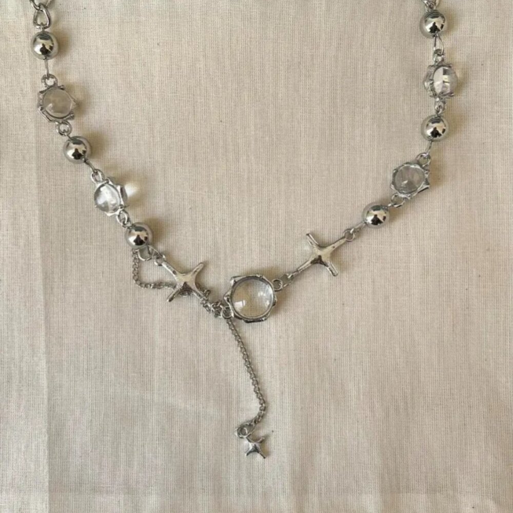 y2k chrome crystal orb pendant choker necklace - Picture 3 of 6